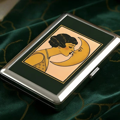Vintage Style Metal Cigarette Carrying Case Art Deco Design Versatile Card & Cash Case Easy Snap Gift Idea for for Women and Men