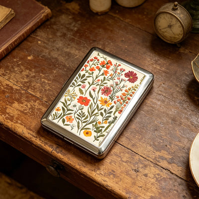 Vintage Style Metal Cigarette Carrying Case Art Deco Design Versatile Card & Cash Case Easy Snap Gift Idea for for Women and Men