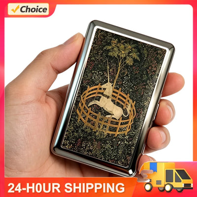 Vintage Style Metal Cigarette Carrying Case Art Deco Design Versatile Card & Cash Case Easy Snap Gift Idea for for Women and Men
