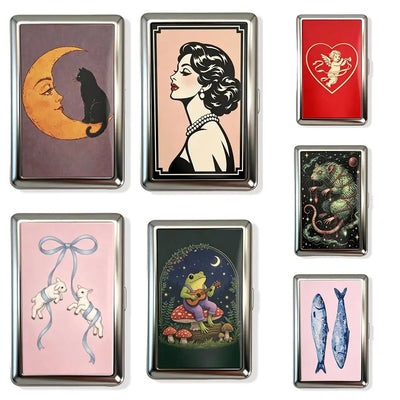 New Metal Vintage Card Case Portable Vintage Printed Metal Case Flip Open Compact Card Holder Pocket Carry