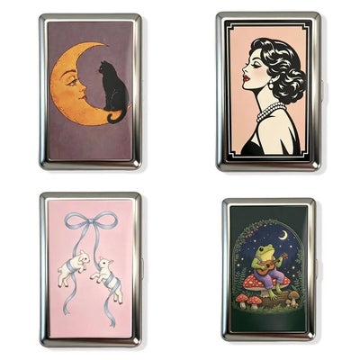 New Metal Vintage Card Case Portable Vintage Printed Metal Case Flip Open Compact Card Holder Pocket Carry