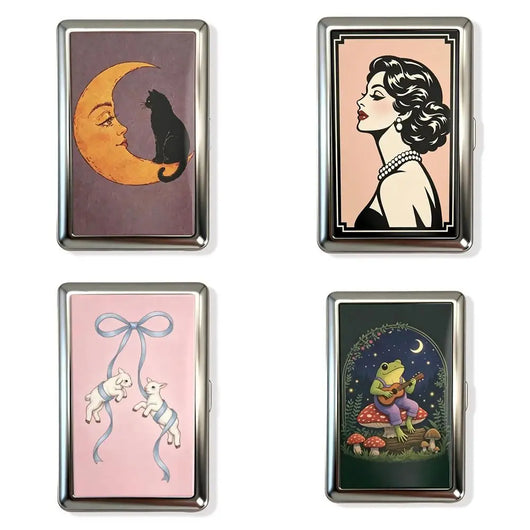 New Metal Vintage Card Case Portable Vintage Printed Metal Case Flip Open Compact Card Holder Pocket Carry