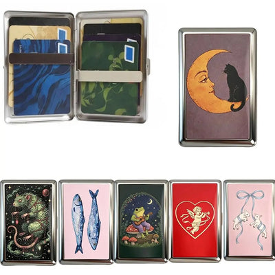 New Metal Vintage Card Case Portable Vintage Printed Metal Case Flip Open Compact Card Holder Pocket Carry
